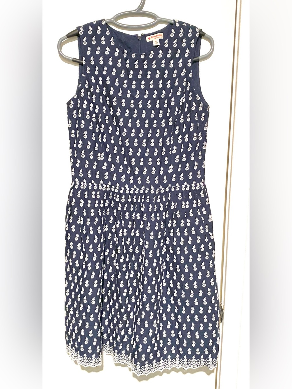 Brooks Brothers Red Fleece Navy Dress with White Floral Embroidery 10